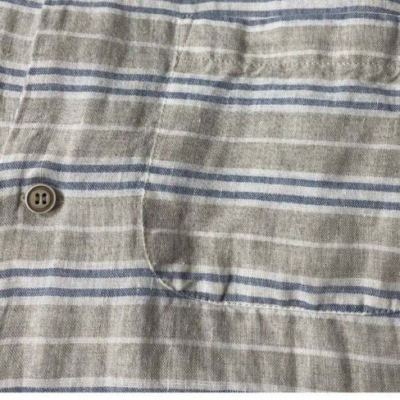 Jos A Bank Reserve LINEN Short Sleeve Button Up Shirt 2X NWT Blue Beige Stripe - Picture 5 of 13